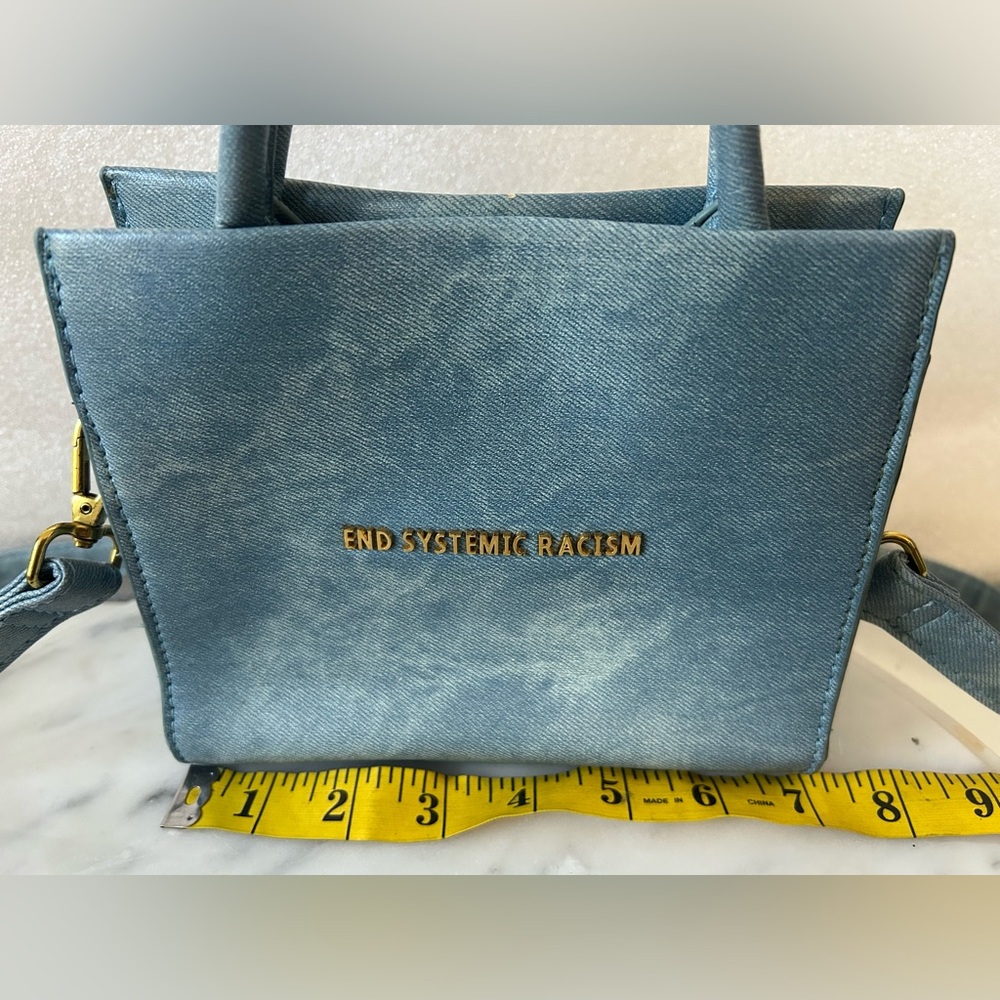 BRANDON BLACKWOOD EST END SYSTEMIC RACISM DENIM CANVIS MINI TOTE. RARE FIND. - Picture 3 of 8